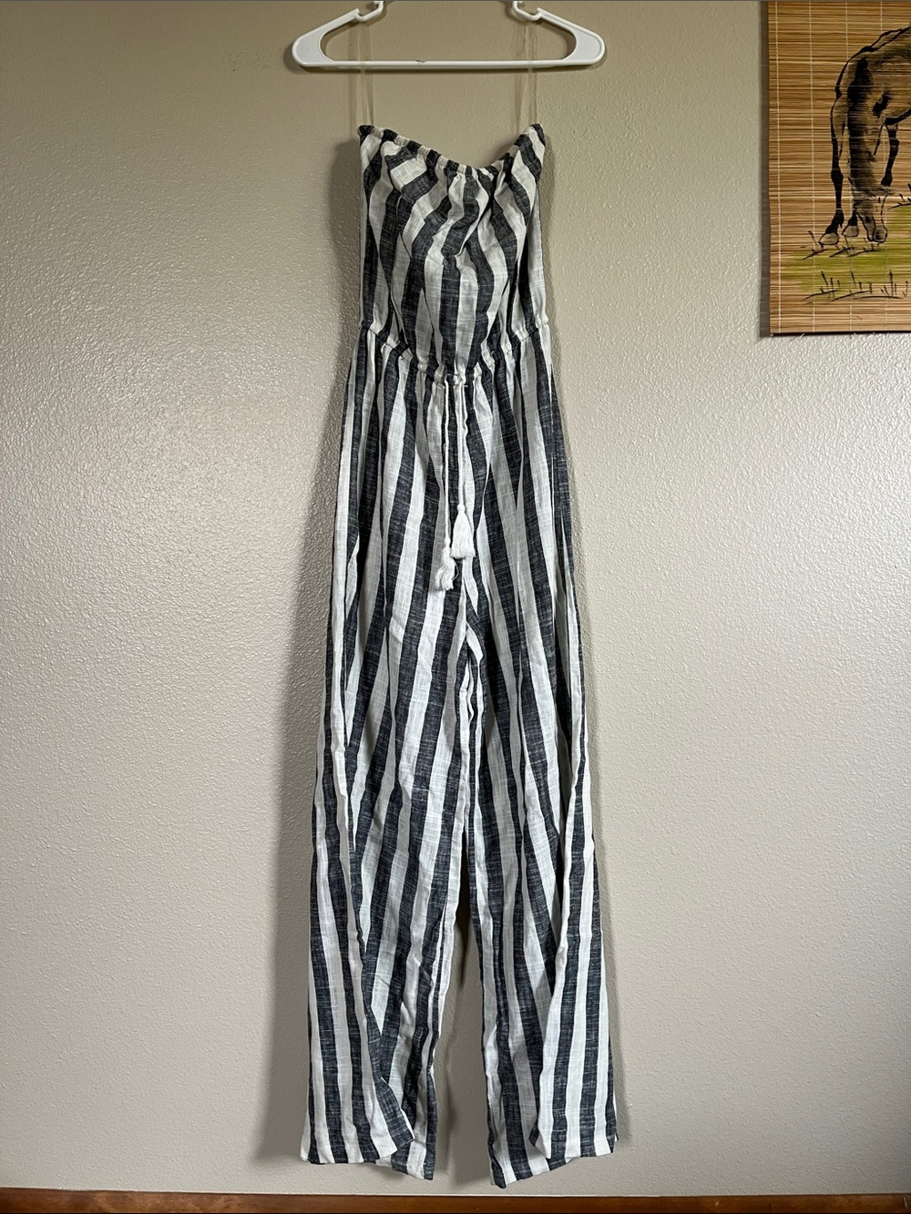 Striped Black & White Strapless Jumpsuit